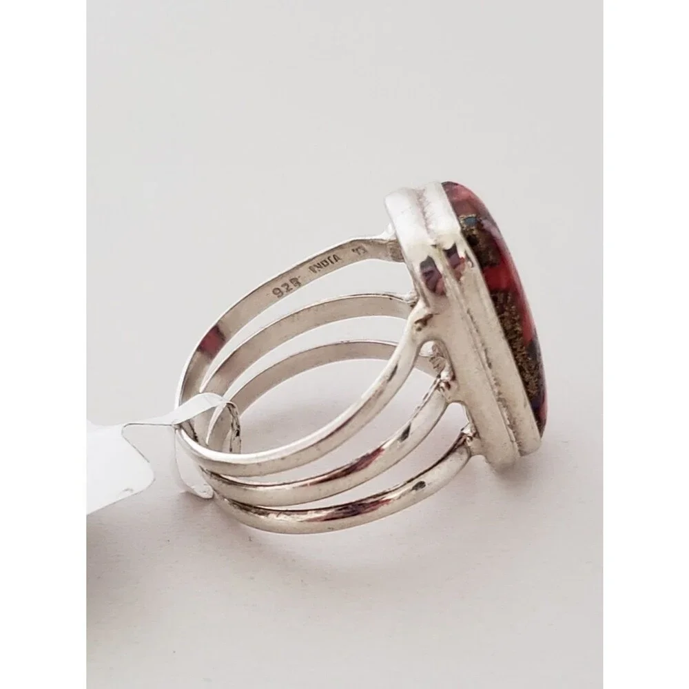 Sterling Silver 925 Pink Oyster Copper Turquoise Ring 8